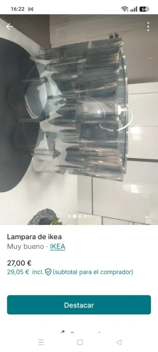 Lámpara de techo Ikea gris/transparente