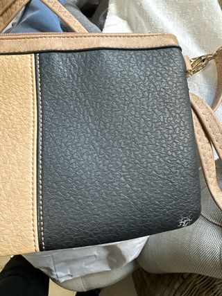 Bolso de mano mujer beige y negro