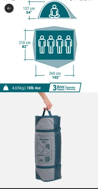 Tienda campaña Quechua 4 personas MH100