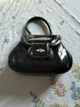 Borsa Vintage Pelle Nera Lucida Anni 60 Artigianal