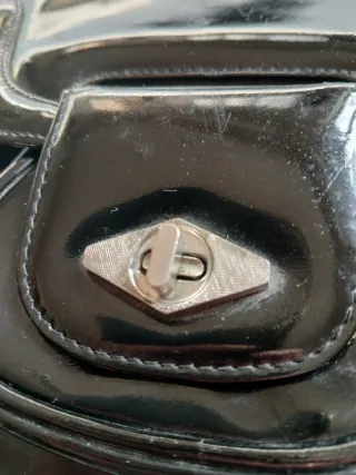 Borsa Vintage Pelle Nera Lucida Anni 60 Artigianal