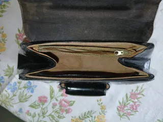 Borsa Vintage Pelle Nera Lucida Anni 60 Artigianal