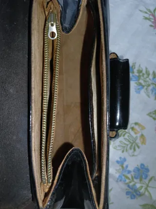 Borsa Vintage Pelle Nera Lucida Anni 60 Artigianal