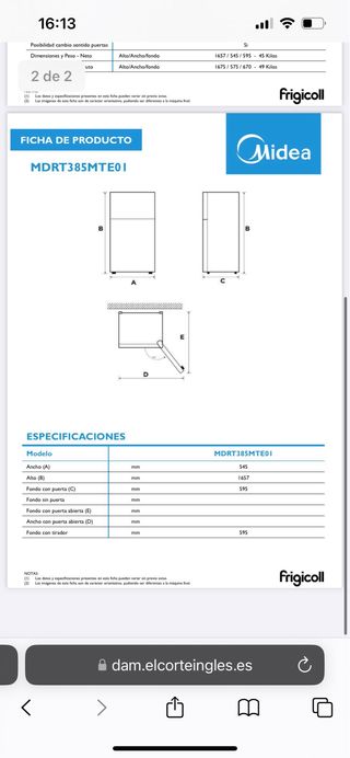Frigorífico 2 puertas Midea No Frost MDRT3 85MTE01