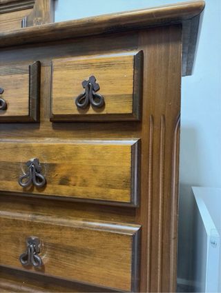 Mesita Noche Madera Rústica 5 Cajones