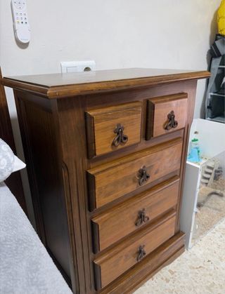 Mesita Noche Madera Rústica 5 Cajones