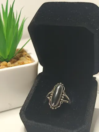 Anillo Plata Ley Ónix Negro Ovalado 16mm/ T.56