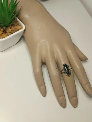 Anillo Plata Ley Ónix Negro Ovalado 16mm/ T.56