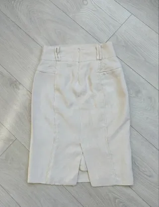 Zara Talla S - Falda Beige Irisado Sedoso