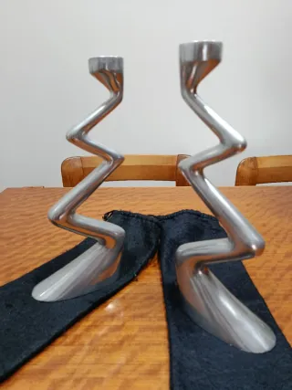 Candelabros Zig Zag Metal Plateado