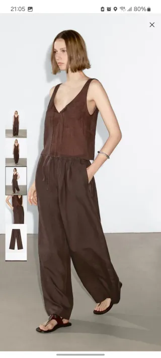 Pantalón Massimo Dutti Lino Marrón Talla 34