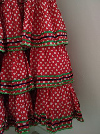 Vestido Flamenca Vintage Popelín Rojo Lunares