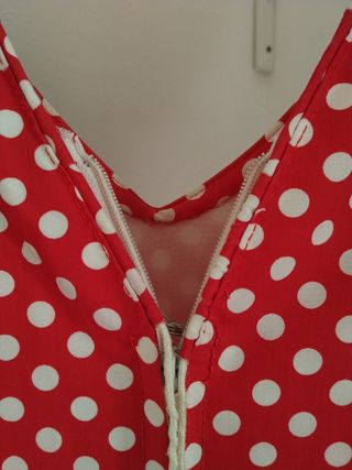 Vestido Flamenca Vintage Popelín Rojo Lunares