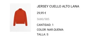 Jersey Lana Cuello Alto Naranja Talla S