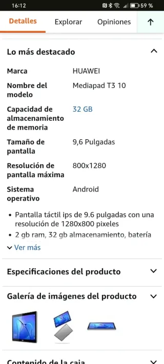 Tablet Huawei MediaPad T3 10 Negra, con su caja.