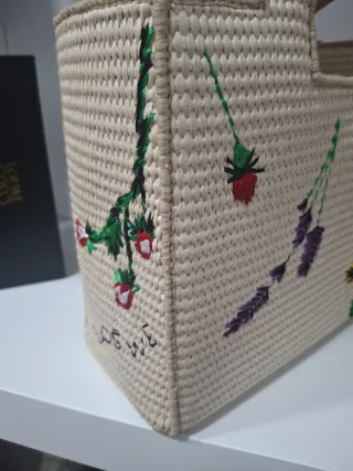 Bolso Tote Rafia Bordado Flores