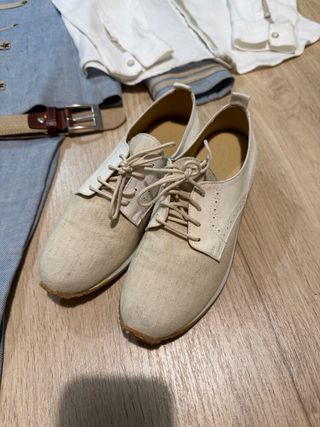 Traje comunión niño azul y beige T.8 + zapato 34