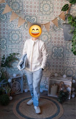 Traje comunión niño azul y beige T.8 + zapato 34