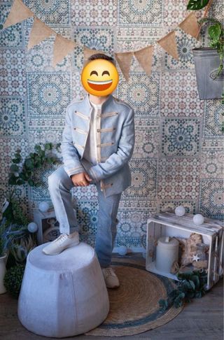 Traje comunión niño azul y beige T.8 + zapato 34