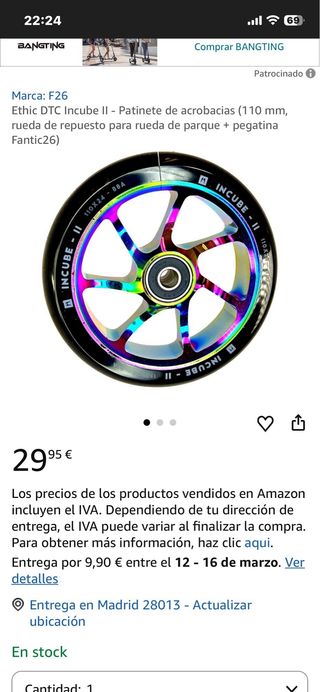 Rueda Patinete INCUBE 110mm Arcoíris