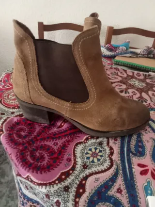 Botines piel serraje beige/marrón talla 41