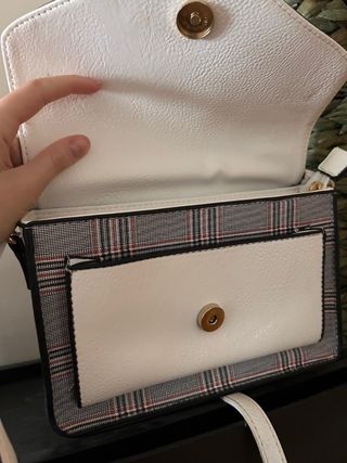 Bolso de mano cuadros blanco y multicolor