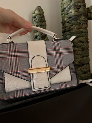 Bolso de mano cuadros blanco y multicolor