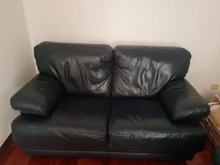 Sofá 3 plazas y 2 plazas cuero negro