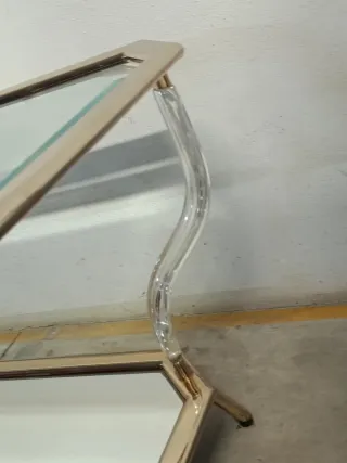 Mesa centro cristal, espejo y metal dorado