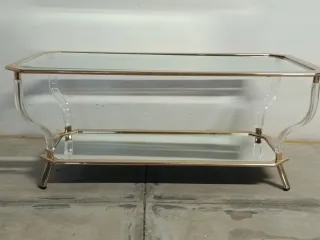 Mesa centro cristal, espejo y metal dorado
