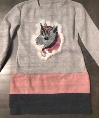 Vestido punto niña unicornio lentejuelas