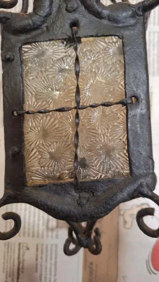 Farol colgante vintage metal y cristal