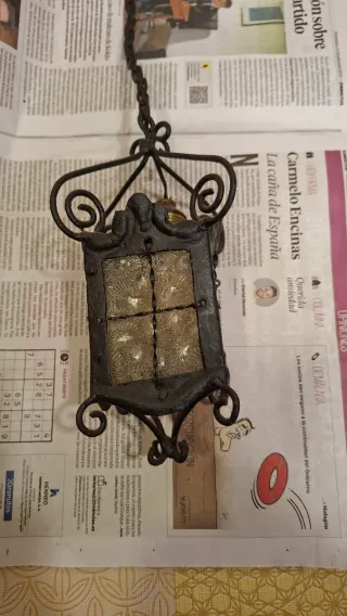 Farol colgante vintage metal y cristal