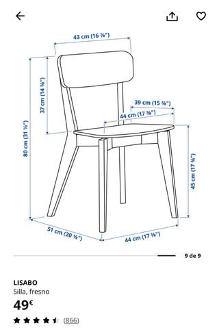 Conjunto 4 Sillas Lisabo IKEA Madera