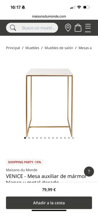 Mesa auxiliar mármol y metal dorado