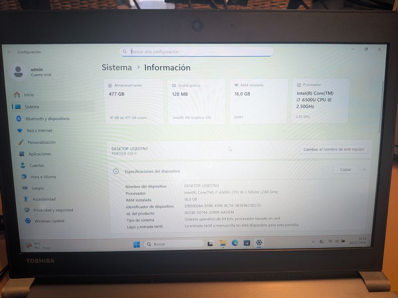Toshiba Z30-C Intel Core i7-6500U 16GB RAM 512SSD afbeelding 2