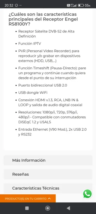 Receptor Satélite Engel RS8100Y HD