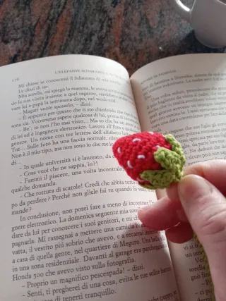 Segnalibro uncinetto fragola e fiore