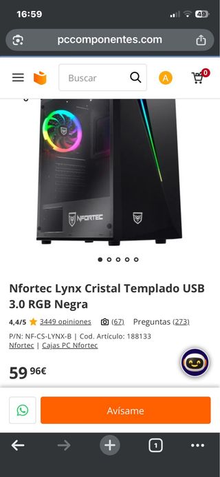 PC Gaming sobremesa + Teclado y Ratón.