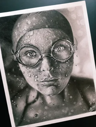 Dibujo realista nadador con gotas