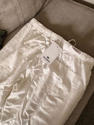 Pantalón lino blanco Pull&Bear M