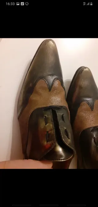 Scarpe eleganti uomo marroni e oro,prodotto artigi