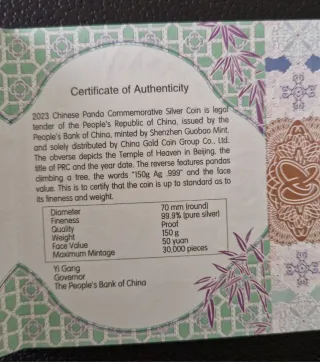 Moneda Panda 150 g Plata Pura 2023 Proof