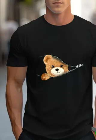 Camiseta negra con oso divertido Talla L