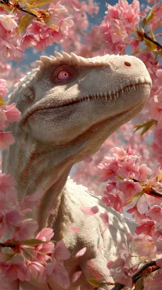 Poster Dinosauro con Fiori di Ciliegio