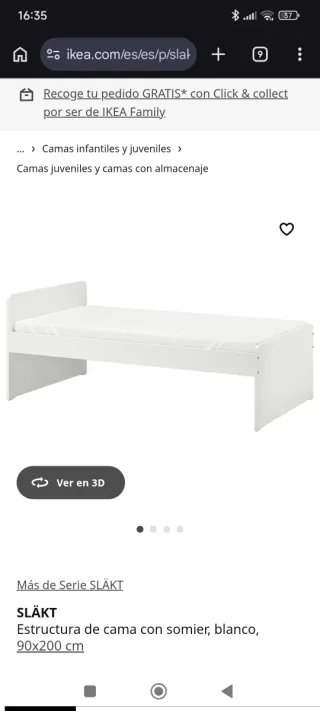 Cama IKEA SLAKT con somier y dos baldas para pared
