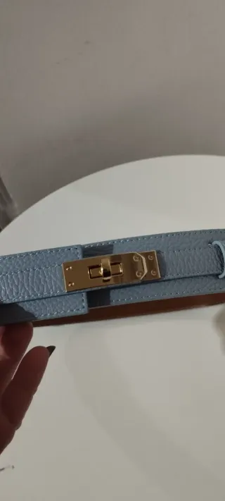 Cintura vera pelle Made in Italy colore Celeste