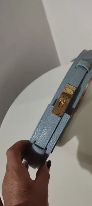 Cintura vera pelle Made in Italy colore Celeste