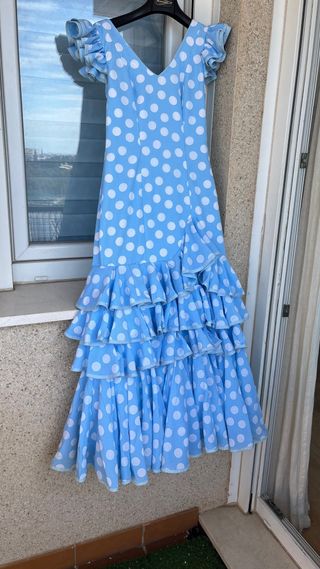 Traje Flamenca Lunares Azul Talla S