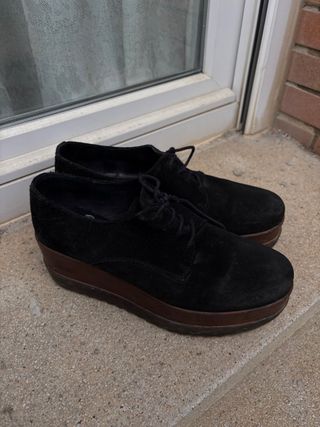 Zapatos plataforma madera de piel negros talla 39